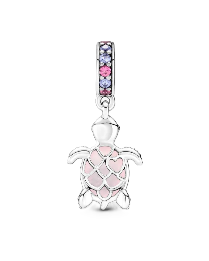 Pandora Pink Murano Glass Sea Turtle Dangle Charm in Sterling Silver with Pink and Purple Man-Made Crystal on the Bail