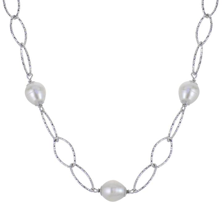Freshwater Cultured Pearl Station Necklace | Sterling Silver | 8.5–9.0 MM Oval Pearls | 16.5–17 Inch Adjustable Necklace | 667881/FW - Brownee Jewelers