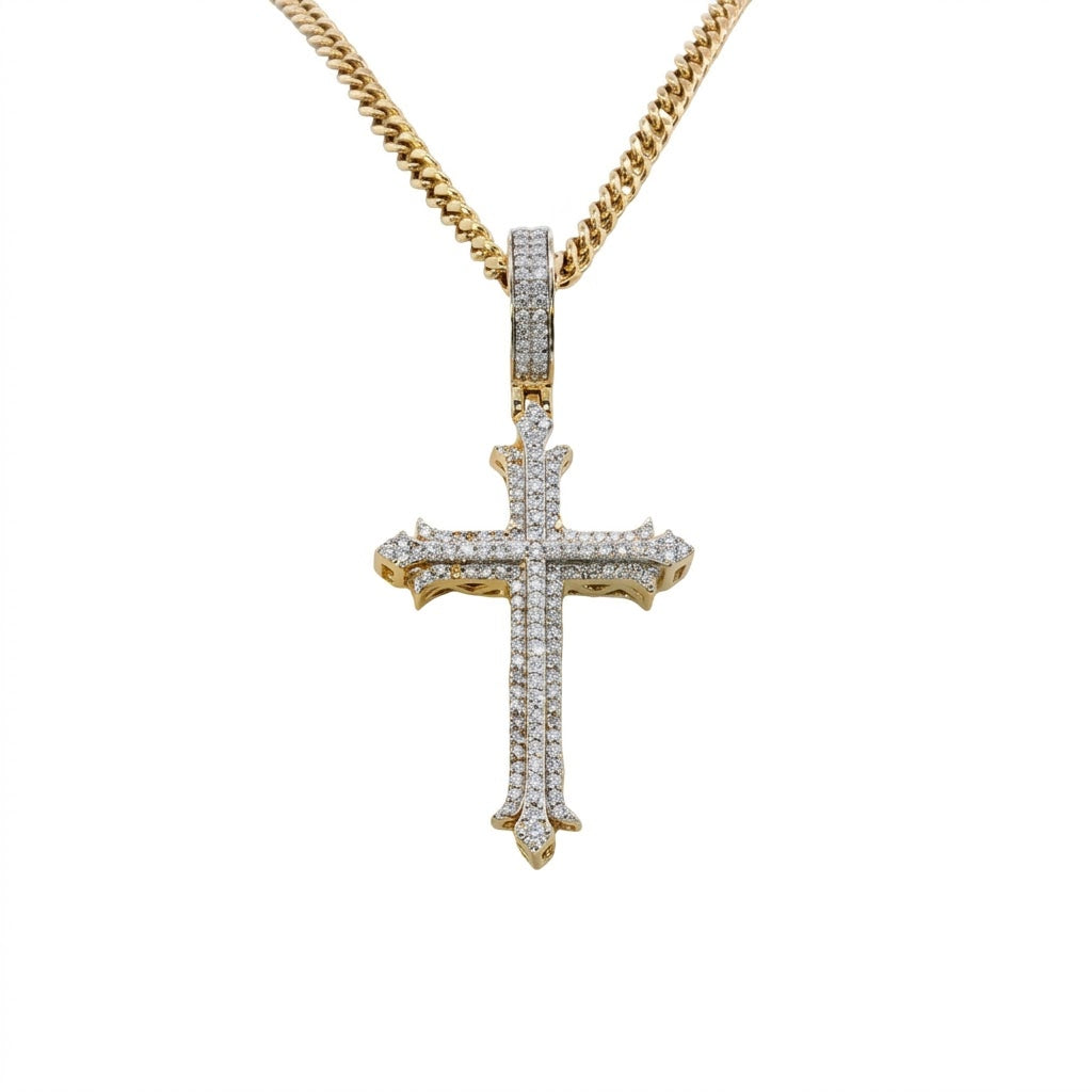 .38 Total Carat Weight Round Diamond Pave Cross Pendant in 10kt Yellow Gold