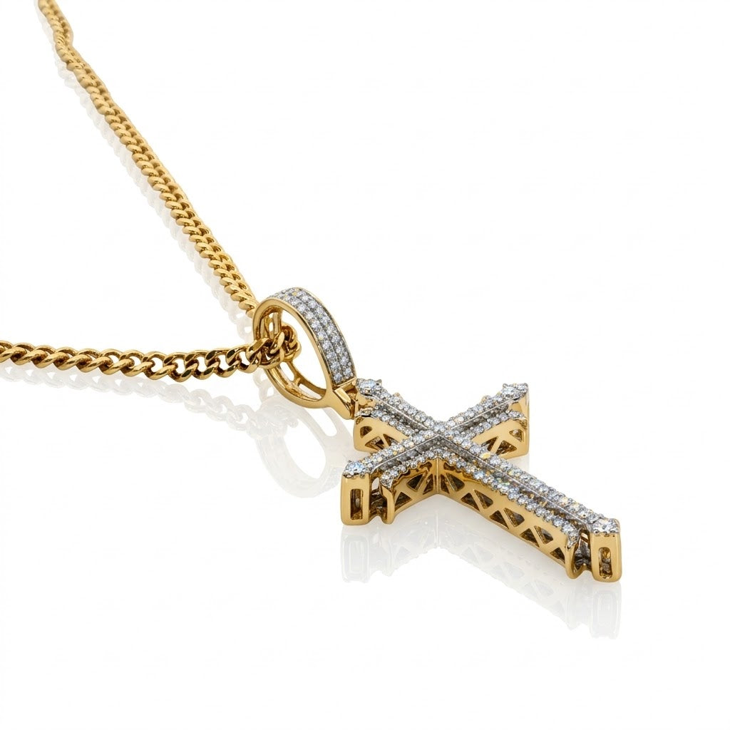 .38 Total Carat Weight Round Diamond Pave Cross Pendant in 10kt Yellow Gold
