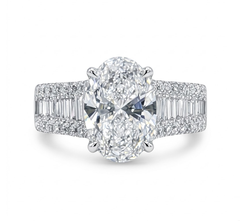 Oval Lab-Grown Diamond Engagement Ring | 14K White Gold | Diamond | Pavé - Brownee Jewelers