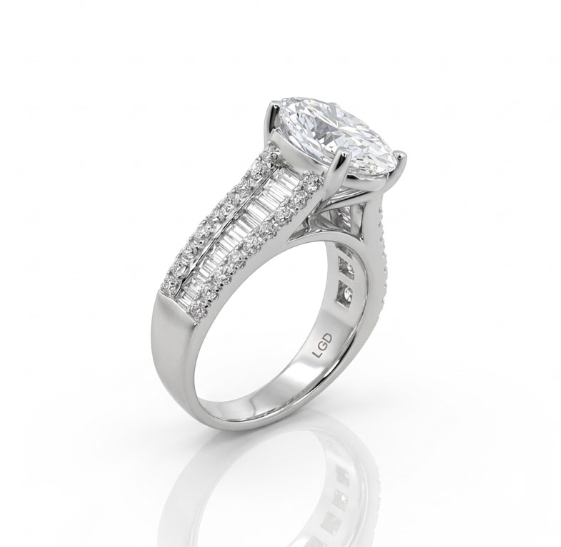 Oval Lab-Grown Diamond Engagement Ring | 14K White Gold | Diamond | Pavé - Brownee Jewelers