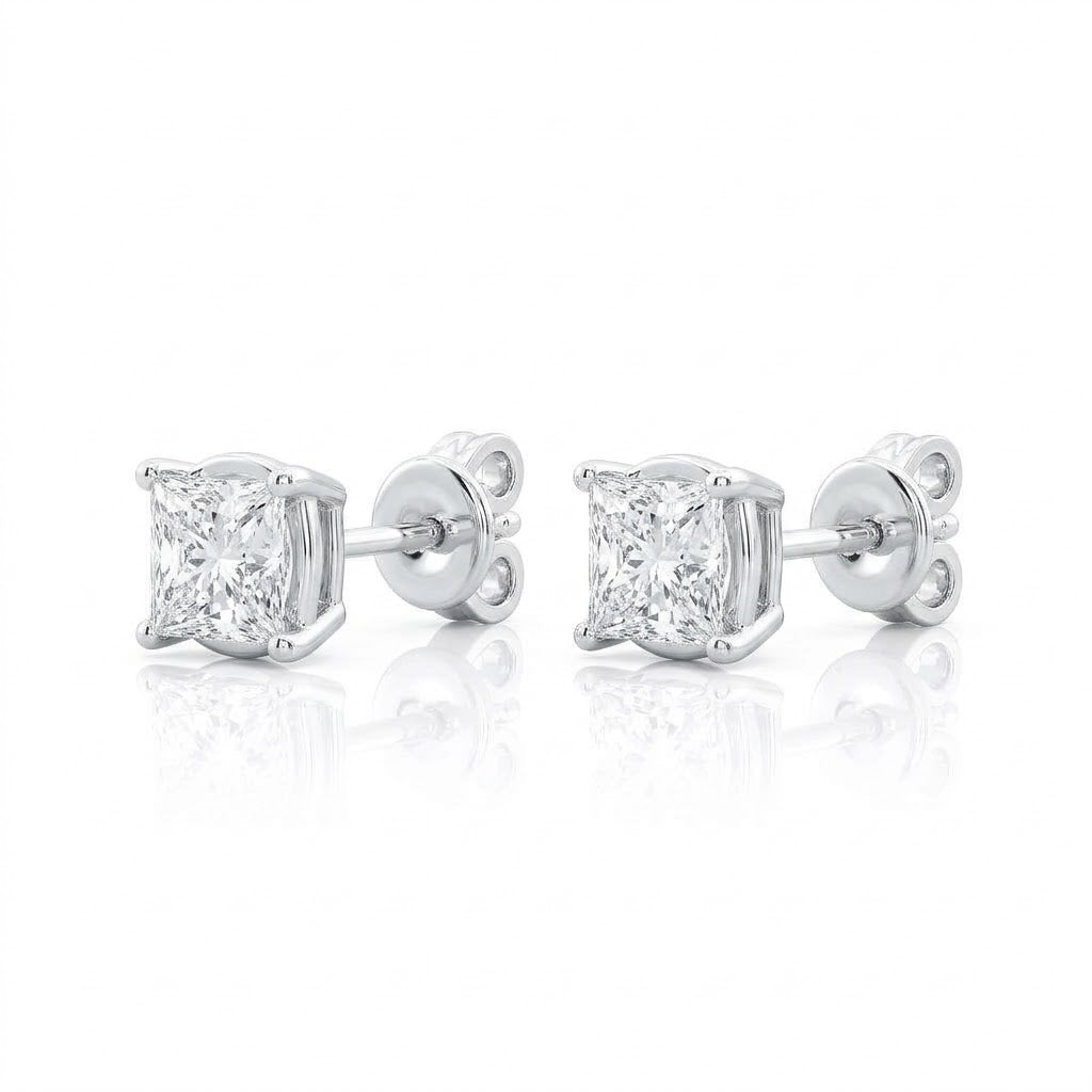 1 Carat Princess-Cut Lab Diamond Stud Earrings in 14k White Gold