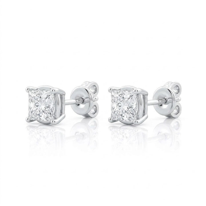 1 Carat Princess-Cut Lab Diamond Stud Earrings in 14k White Gold