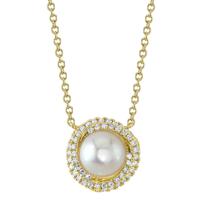 DIAMOND AND CULUTURED PEARL NECKLACE IN 14K YELLOW GOLD