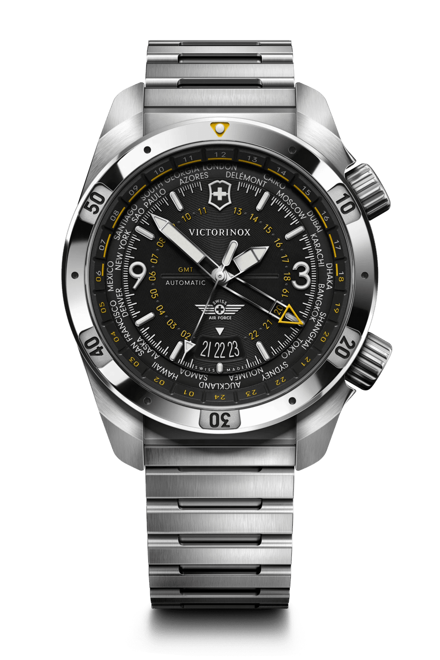 VictorInox Air Pro Automatic Stainless Steel GMT Watch with a Black Dial