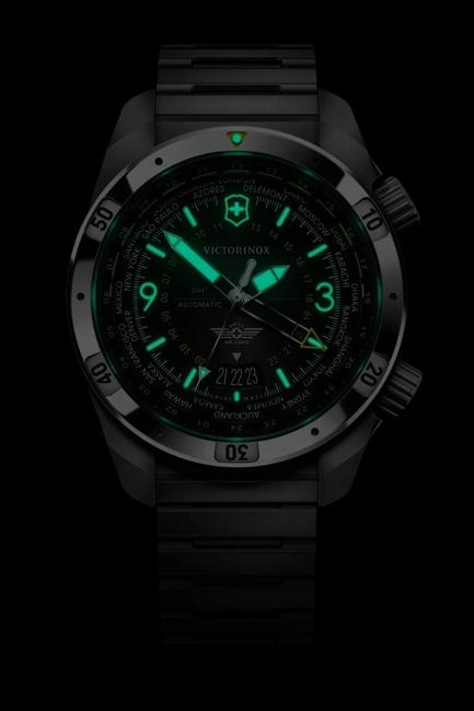 VictorInox Air Pro Automatic Stainless Steel GMT Watch with a Black Dial