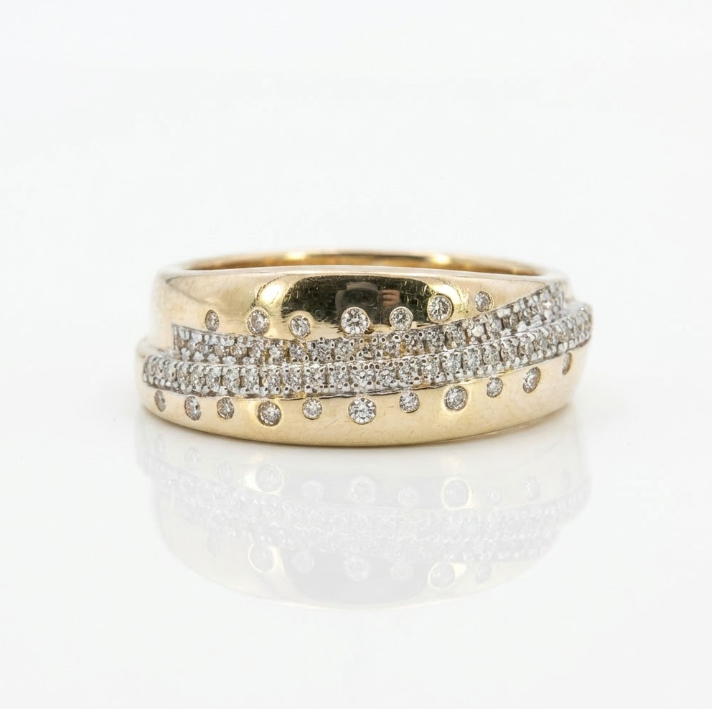 Round Diamond Wide Band Ring | 14K Yellow Gold | 0.33 ctw | Bezel & Pavé Modern Statement Band - Brownee Jewelers