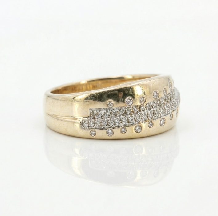 Round Diamond Wide Band Ring | 14K Yellow Gold | 0.33 ctw | Bezel & Pavé Modern Statement Band - Brownee Jewelers