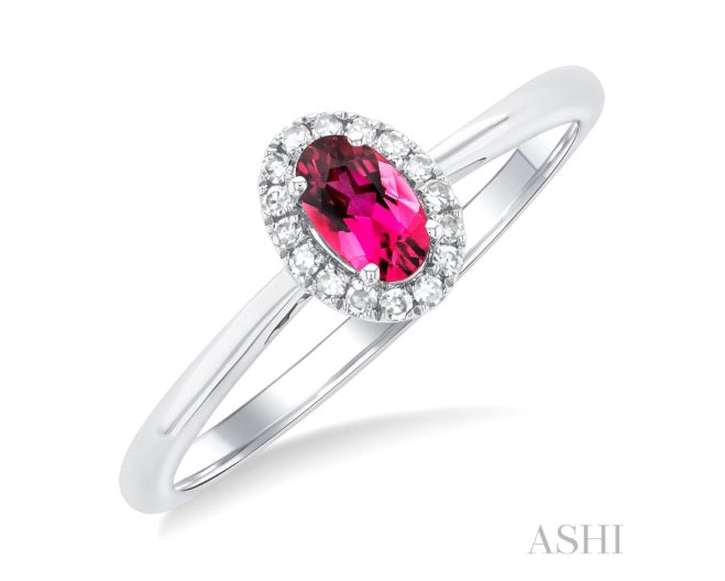 Pink Tourmaline & Diamond Halo Ring, 0.07 ctw | 10K White Gold | - Brownee Jewelers
