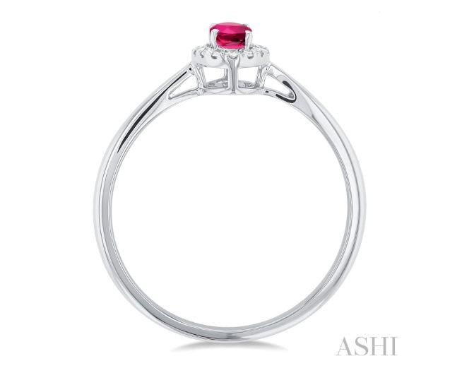 Pink Tourmaline & Diamond Halo Ring, 0.07 ctw