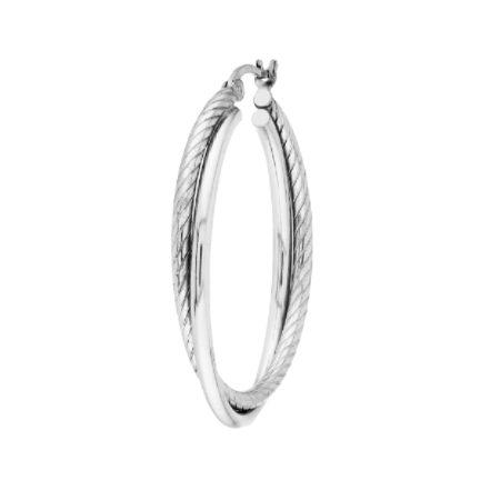 Polished and Twisted Double Hoop Earrings in Rhodium-Plated Sterling Silver