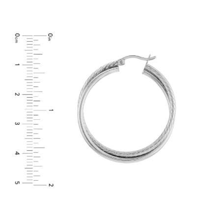 Polished and Twisted Double Hoop Earrings in Rhodium-Plated Sterling Silver