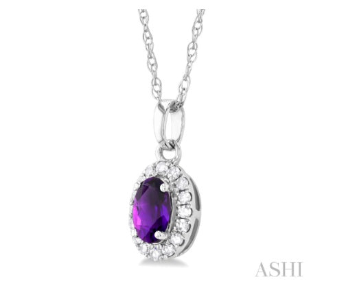 Amethyst & Diamond Halo Pendant, 0.07 ctw