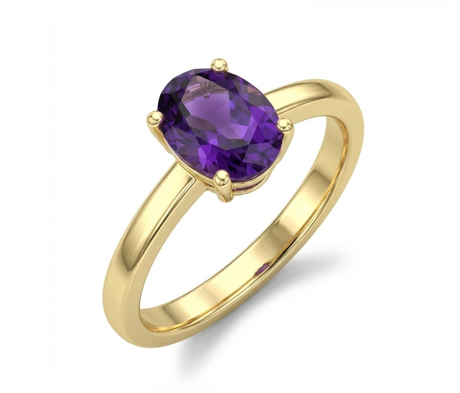 Oval Amethyst Solitaire Ring | 14K Yellow Gold | 8×6 mm - Brownee Jewelers