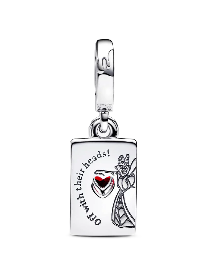 Pandora Disney Villains Queen of Hearts Dangle Charm in Sterling Silver with Heart-Shaped Red Cubic Zirconia on the front and "Off with their heads" Engraving on the back