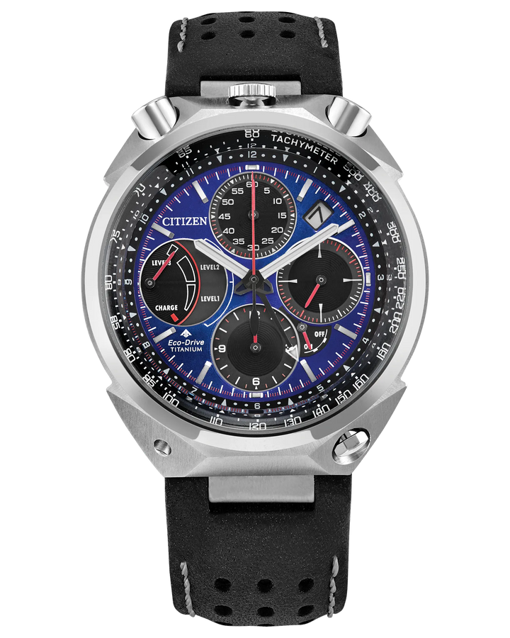 Promaster Tsuno Chrono Racer | Citizen Titanium Watch | Blue Dial Chronograph Tachymeter | WR200 - Brownee Jewelers