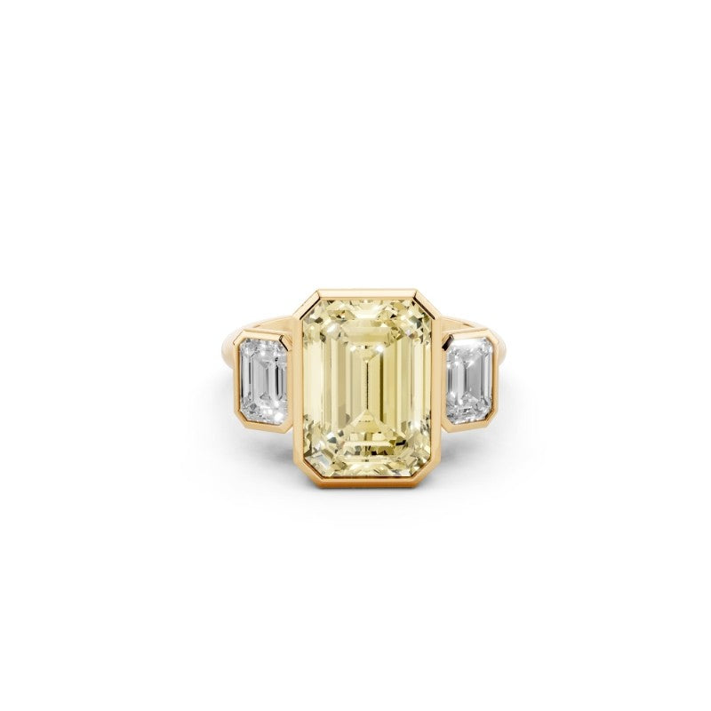 Yellow Emerald-Cut Lab-Grown Diamond Three-Stone Engagement Ring