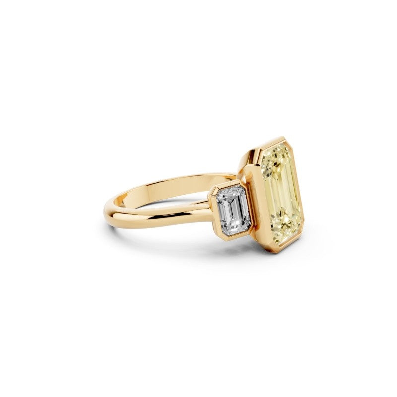 Yellow Emerald-Cut Lab-Grown Diamond Three-Stone Engagement Ring
