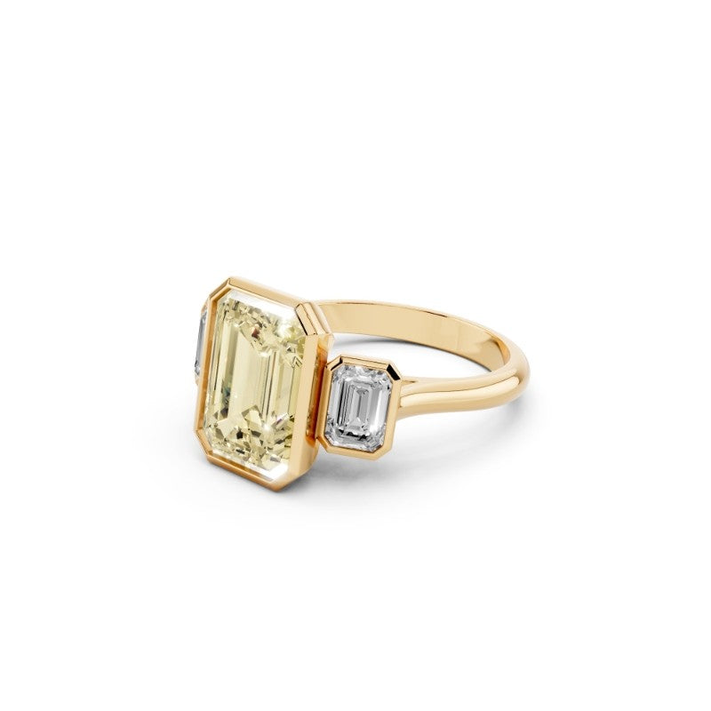 Yellow Emerald-Cut Lab-Grown Diamond Three-Stone Engagement Ring