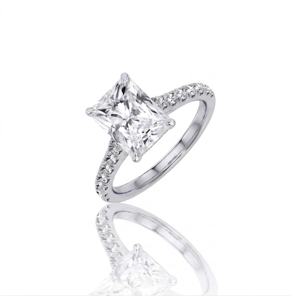 1 CT Radiant Lab-Grown Diamond Engagement Ring | 10K White Gold | 1.25 CTTW Round Diamond Accents | LGR50663-125 - Brownee Jewelers