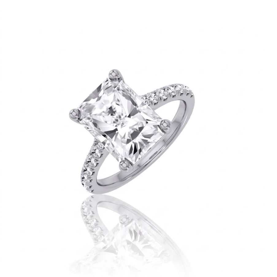 1 CT Radiant Lab-Grown Diamond Engagement Ring | 10K White Gold | 1.25 CTTW Round Diamond Accents | LGR50663-125 - Brownee Jewelers