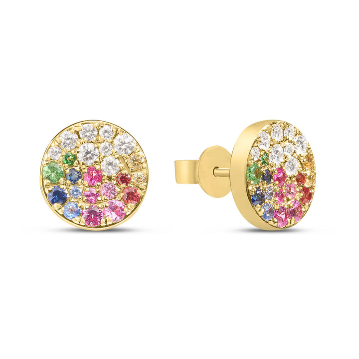 Rainbow Sapphire, Ruby, Tsavorite & Diamond Pavé Stud Earrings