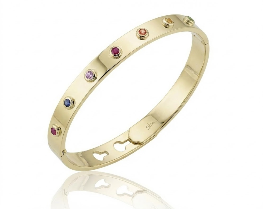 .41 TOTAL CARAT WEIGHT RAINBOW BEZEL GEMSTONE BANGLE IN 14K YELLOW GOLD