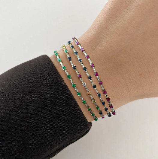 Gemstone and Diamonds Segment Tennis Bracelet