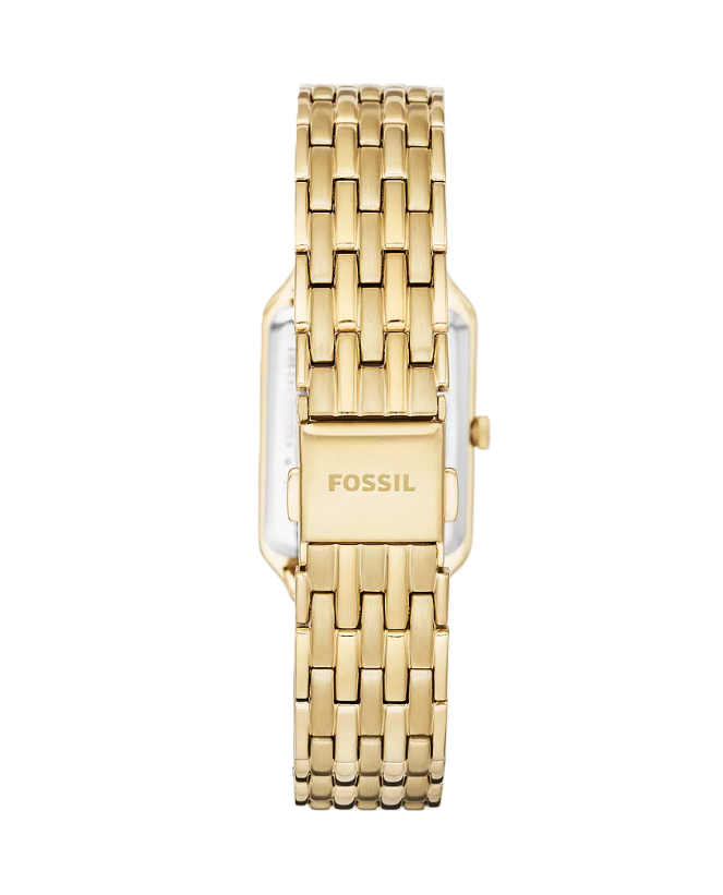 Raquel Three-Hand Date Watch | Fossil | Gold-Tone Stainless Steel | Rectangular Case | White Dial - Brownee Jewelers