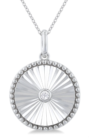 Silver Circle Shape Fluted Medallion Diamond Pendant