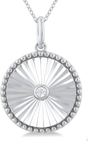 Silver Circle Shape Fluted Medallion Diamond Pendant