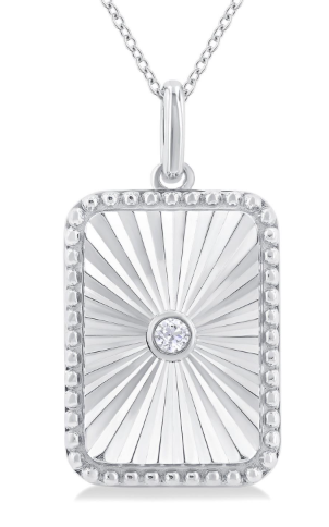 Silver Rectangular Shape Fluted Medallion Diamond Pendant