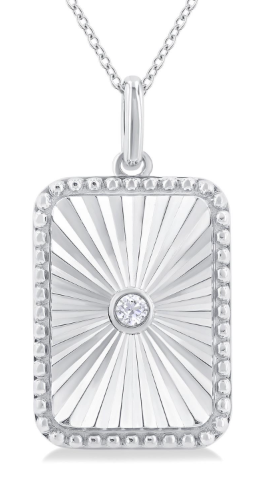 Silver Rectangular Shape Fluted Medallion Diamond Pendant