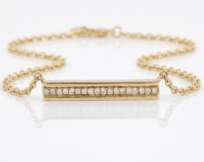 Meridian Diamond Pavé Bar Necklace | 14K Yellow Gold | Sleek Minimalist Pendant - Brownee Jewelers