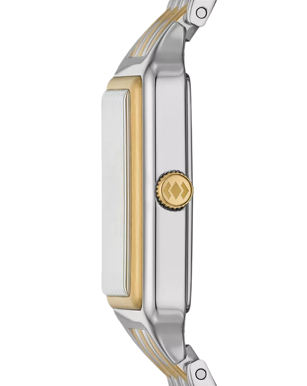 Raquel Three-Hand Date Watch | Fossil | Two-Tone Stainless Steel | Rectangular Case | Silver Dial - Brownee Jewelers