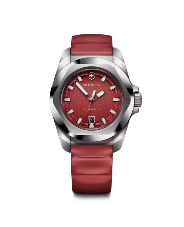 VictorInox Swiss Army I.N.O.X. Watch | 41mm | Red Dial | Red Rubber Strap | 242029 - Brownee Jewelers