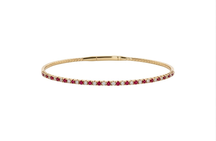 14K Yellow Gold Ruby & Diamond Flex Bangle Bracelet – 1/4 CTW