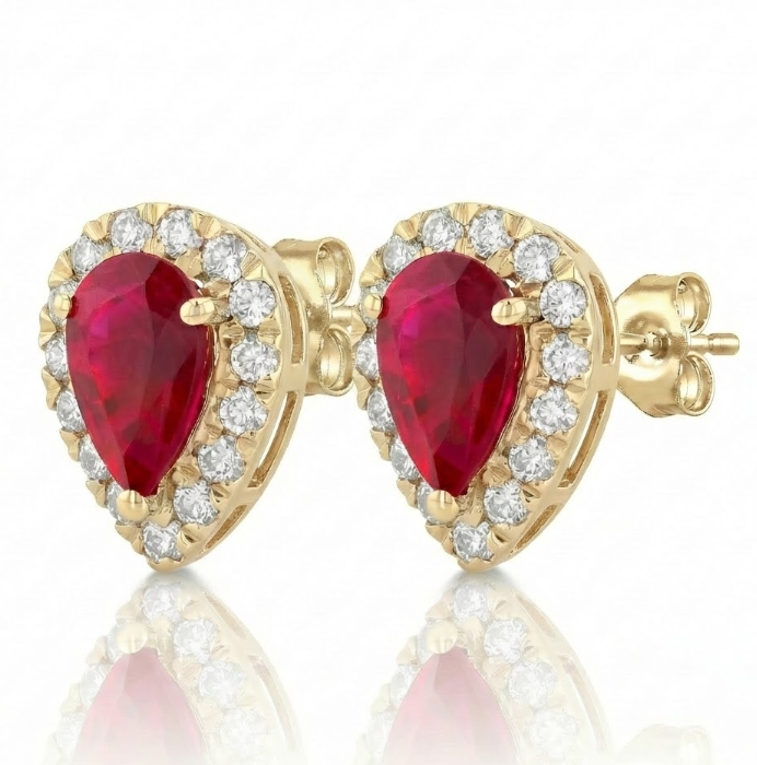 14K Yellow Gold Ruby & Diamond Halo Stud Earrings – .25 CTW