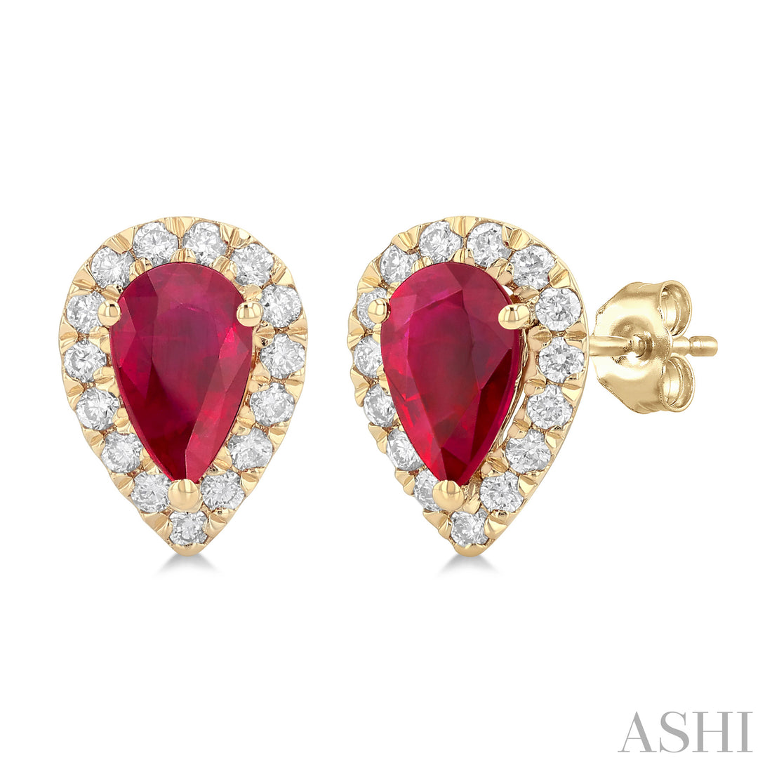14K Yellow Gold Ruby & Diamond Halo Stud Earrings – .25 CTW