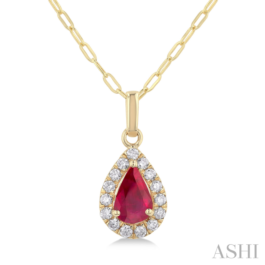 Ruby & Diamond Halo Pendant | 14K Yellow Gold | 0.15 ctw - Brownee Jewelers