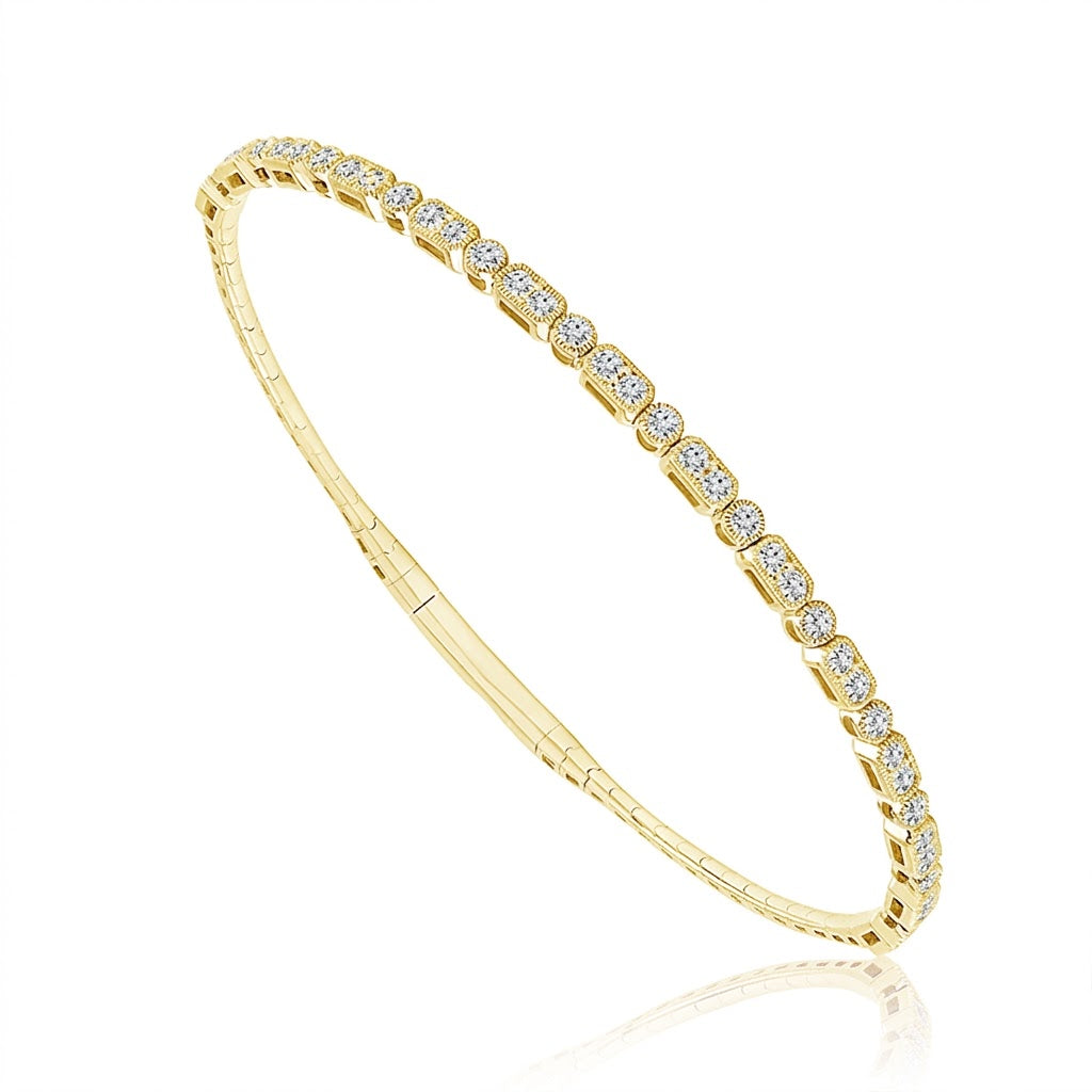 Round Diamond Flex Bangle Bracelet | 14K Yellow Gold | 1 CTW Milgrain Bezel Set Diamonds | FSBG5516S8Y-6C - Brownee Jewelers