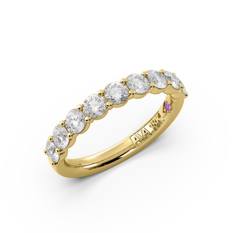 Round Lab-Grown Diamond Halfway Band | 14K Yellow Gold | 1.00 ctw | Shared Prong Setting | Wedding Band - Brownee Jewelers