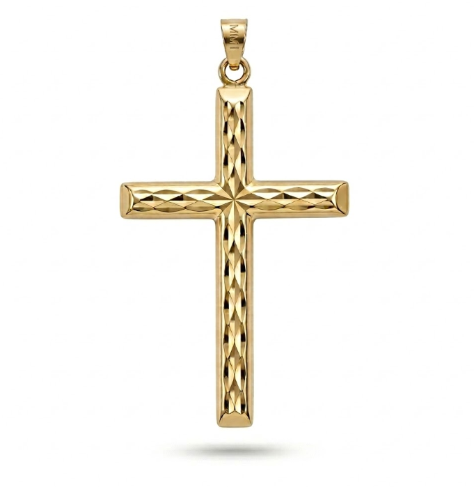 Reversible Diamond-Cut & Polished Cross Pendant | 14K Yellow Gold | Diamond | Classic | Necklace - Brownee Jewelers