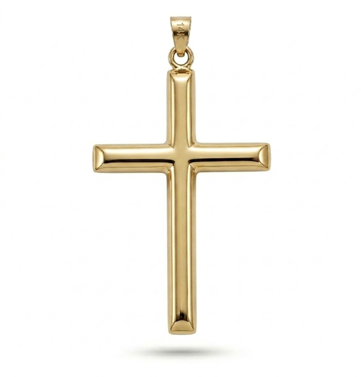 Reversible Diamond-Cut & Polished Cross Pendant | 14K Yellow Gold | Diamond | Classic | Necklace - Brownee Jewelers