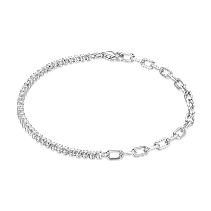 Sterling Silver Half Tennis & Paperclip Link Bracelet | 7.5 Inch Bracelet | Cubic Zirconia Tennis Chain | R1AAHP0042-00LAQAT - Brownee Jewelers