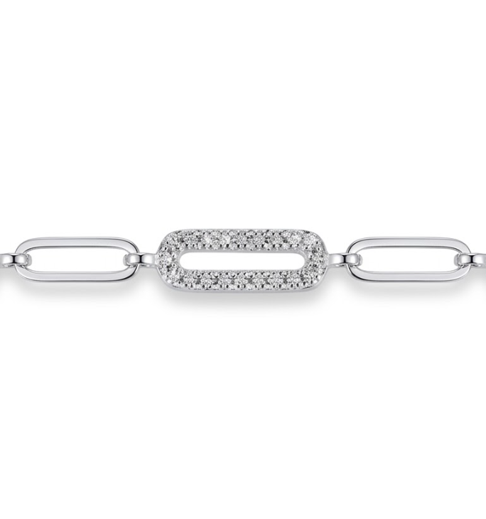 6.75 Inch Sterling Silver DiamondLite Cubic Zirconia Station Paperclip Link Adjustable Bracelet
