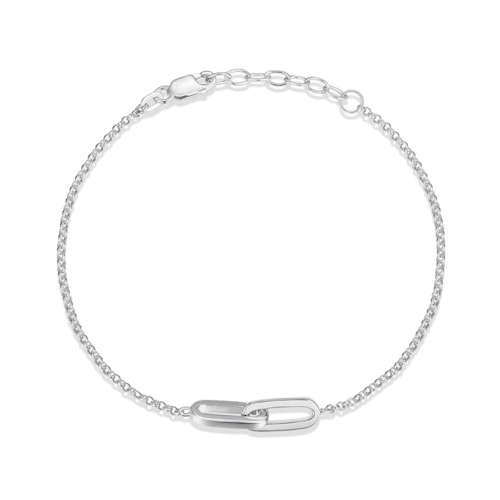 6.5 Inch Sterling Silver Double Link Rolo Adjustable Bracelet from the Simplicity Collection