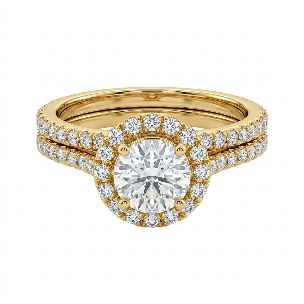 Round Diamond Bridal Set | 14K Yellow Gold | Twisted Solitaire Engagement Ring Set | .74 CT Center - Brownee Jewelers