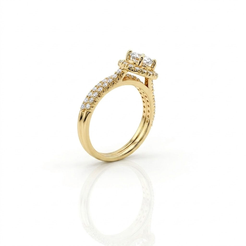Round Diamond Bridal Set | 14K Yellow Gold | Twisted Solitaire Engagement Ring Set | .74 CT Center - Brownee Jewelers